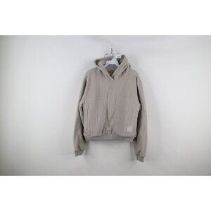 Beardedgoat Womens Size Medium Spell Out Sierra Fleece Hoodie Sweatshirt Gray